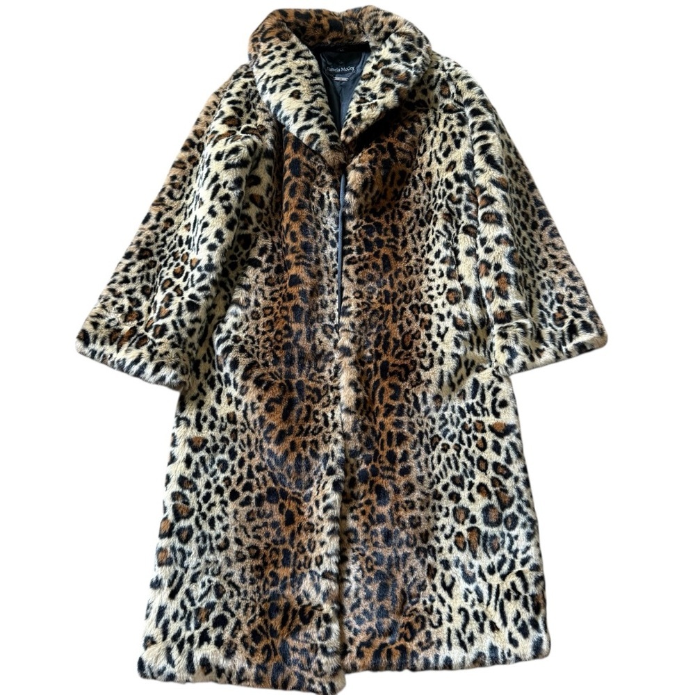 Pamela McCoy Faux Fur Leopard Print Full Length Coat Sz S